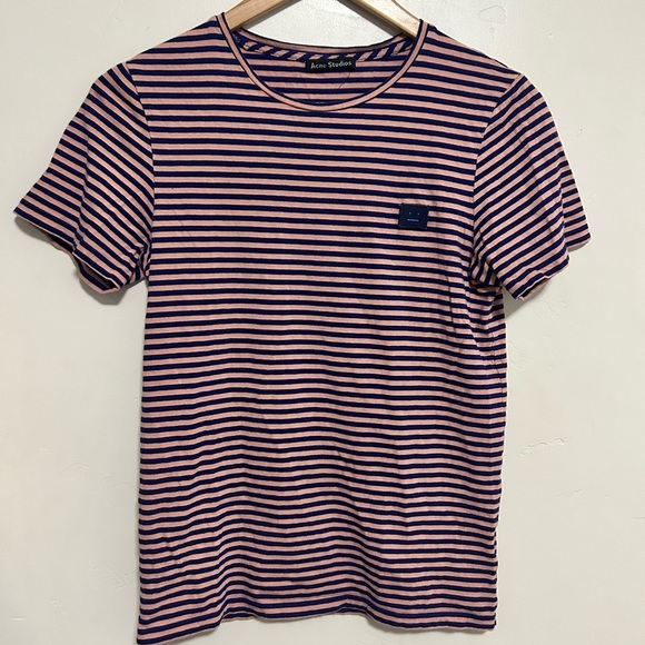 Acne Studios Napa face stripe tee shirt pink blue xs - Picture 3 of 9